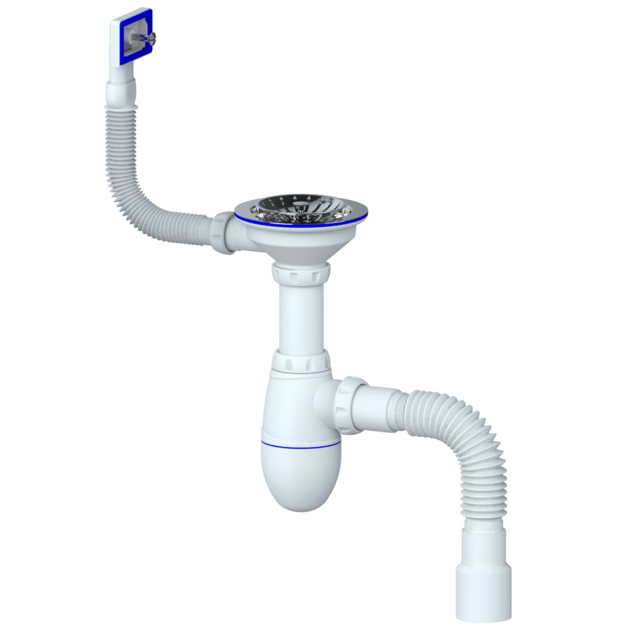 Unicorn Сифон для мойки B425 3 1/2" (Ø 40) прямоугольный перелив, гибкое соединение Ø40х40/50