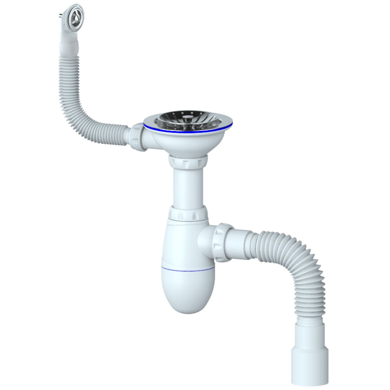 Unicorn Сифон для мойки B426 3 1/2" (Ø 40) круглый перелив, гибкое соединение Ø40х40/50