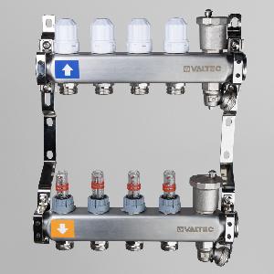 Valtec Коллекторный блок VTc.579.EMNX.0606 нержавеющая сталь  с регулировочными клапанами и расхододмерами, 1"х6 вых